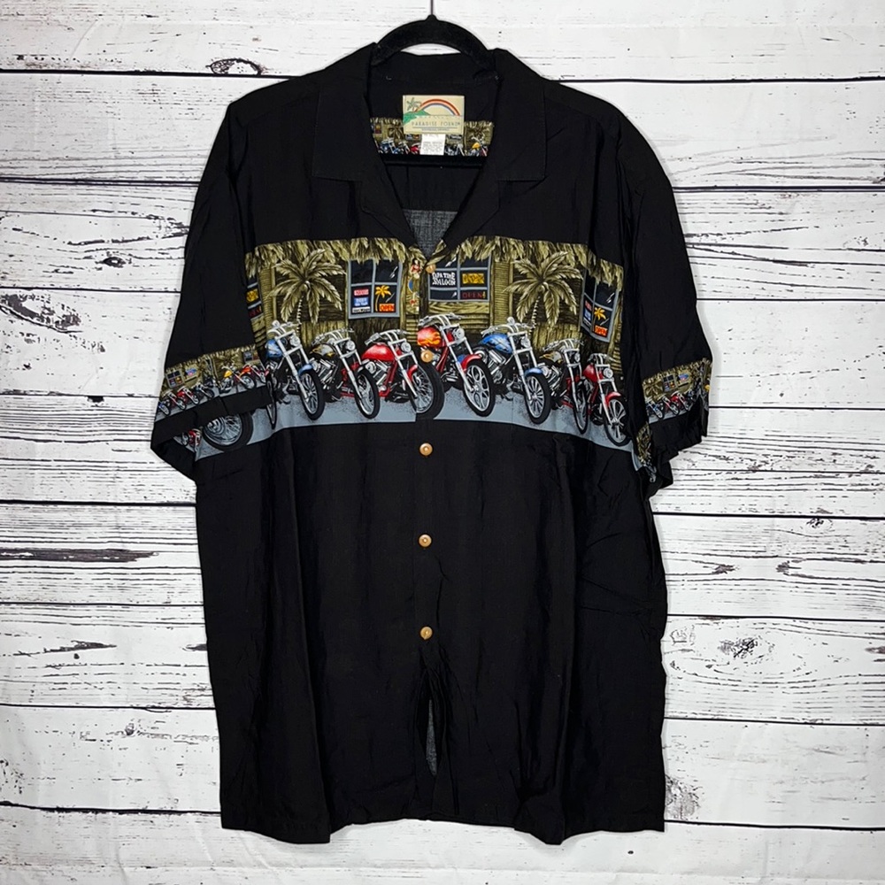 Paradise Found Size XL Motorcycle Tiki Tavern Honolulu Hawaii Button Down Shirt